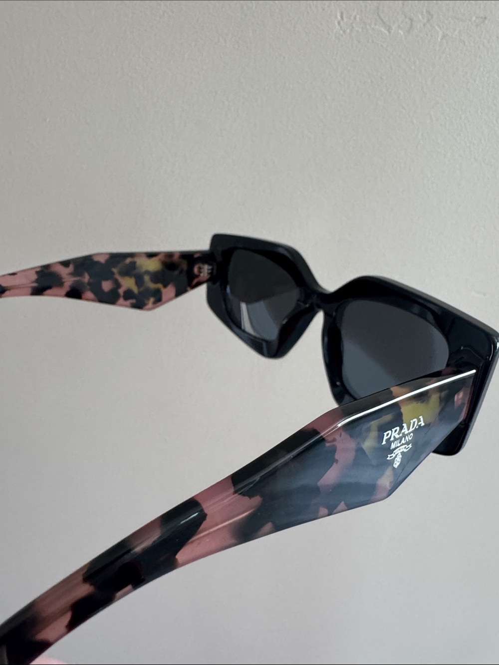 Prada Black Square Frame Sunglasses with Tortoiseshell Arms - Picture 3 of 6